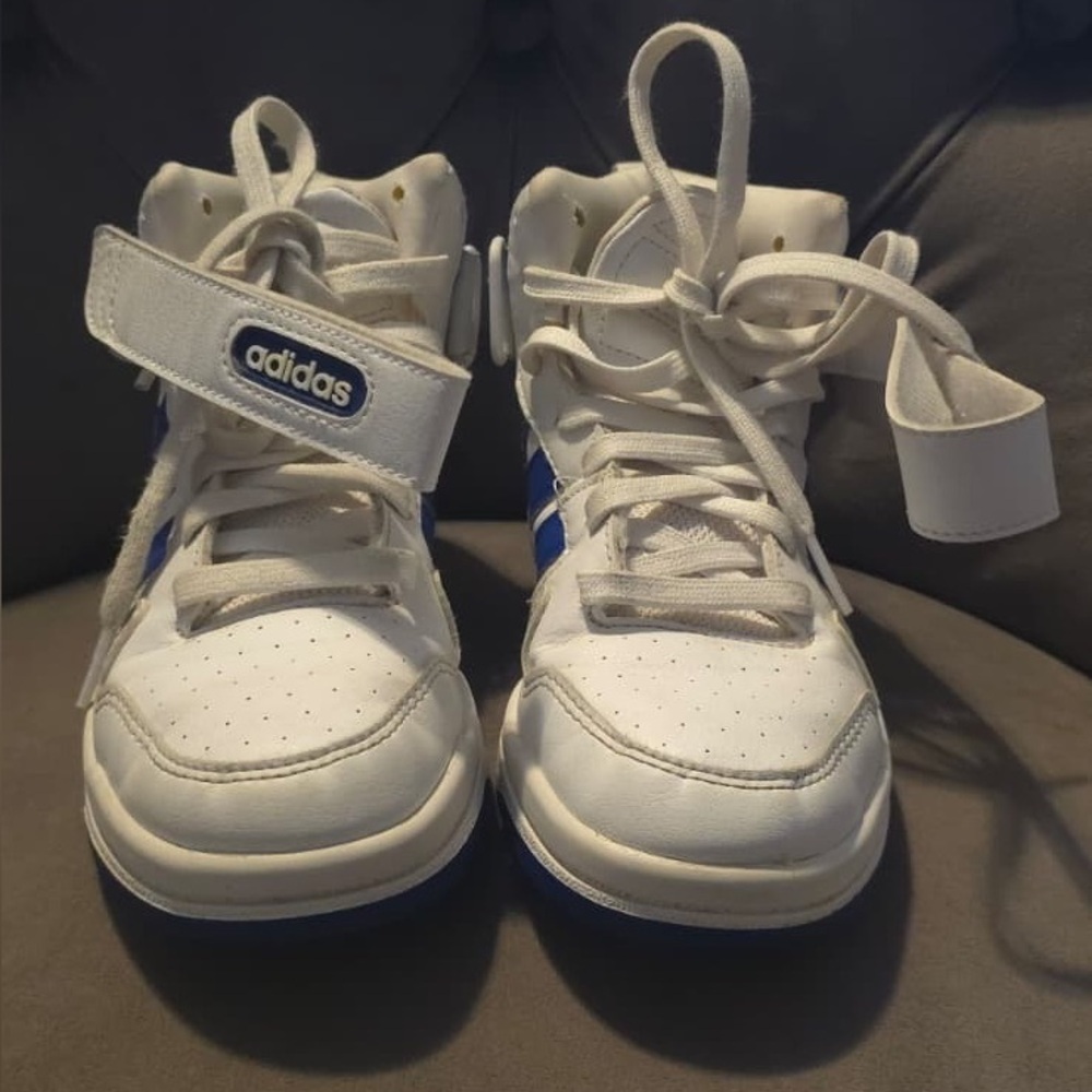 Adidas White and Blue High-Top Sneakers